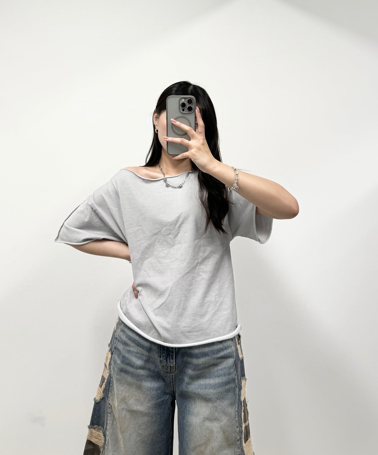 S818 明線捲邊闊身上衣