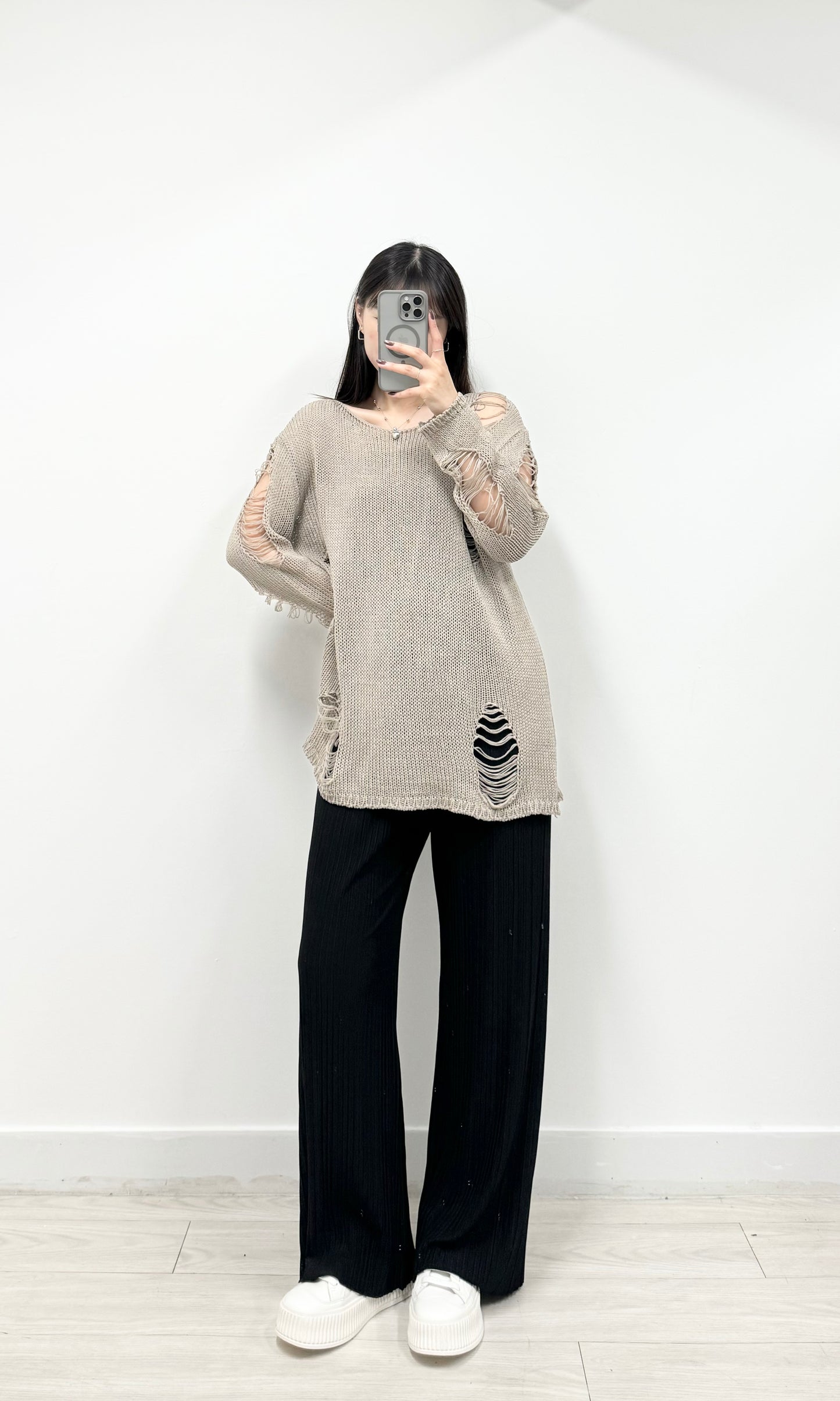 S750 破壞感長版薄針織上衣