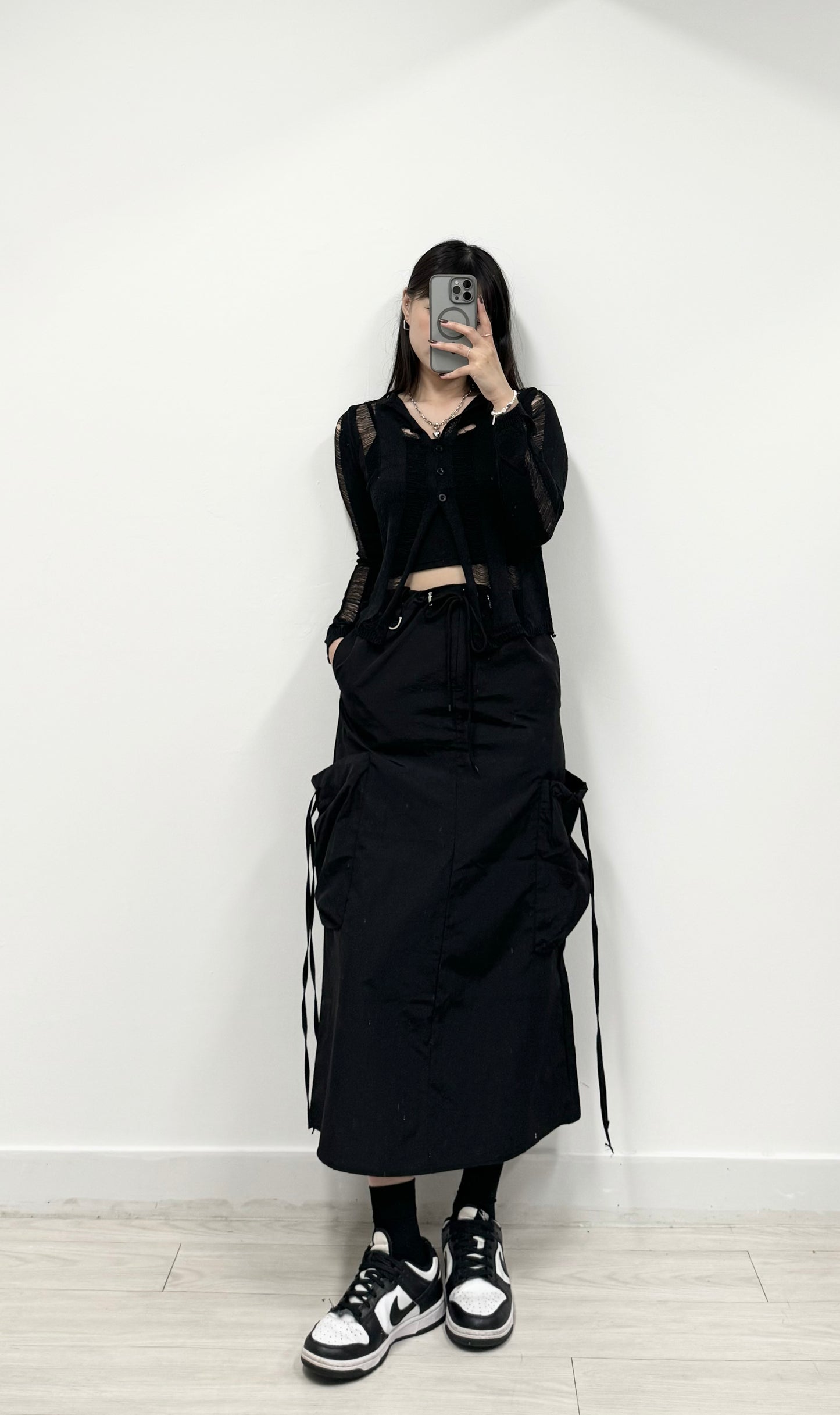 S787 型格側口袋風褸料長裙